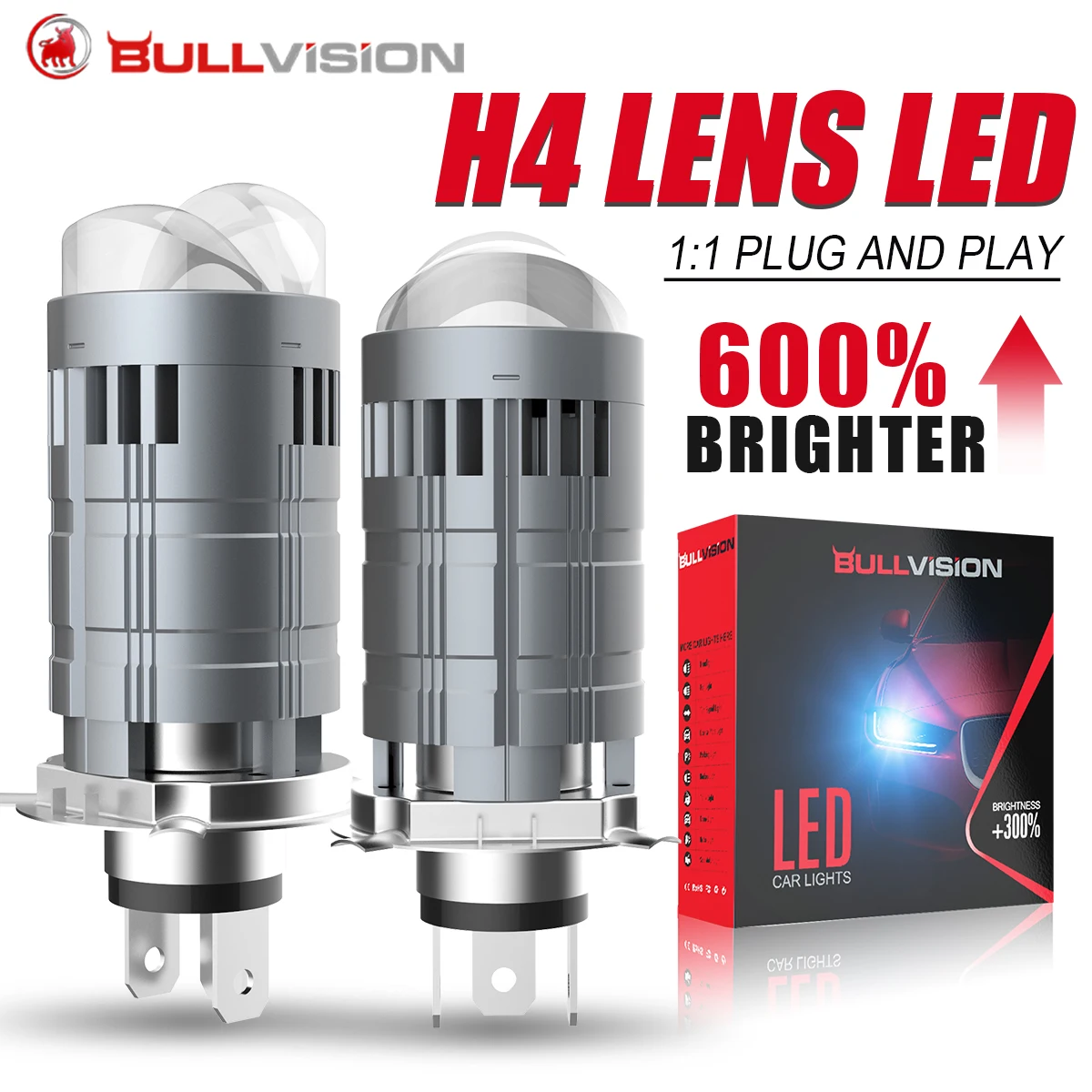H4 LED Projector Lens H4 Headlight CANBUS Motorcycle Lamps H4/9003/HB2 Dual High Low Beam Auto Headlight Bulb Plug & Play 6000K