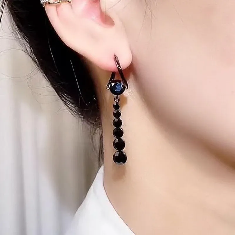 Glänzende lange Quasten-Glitzer-Tropfenohrringe für Damen, modische lange Kette, baumelnde Ohrringe, Hochzeit, Party, Schmuck, Geschenke – Detail 23