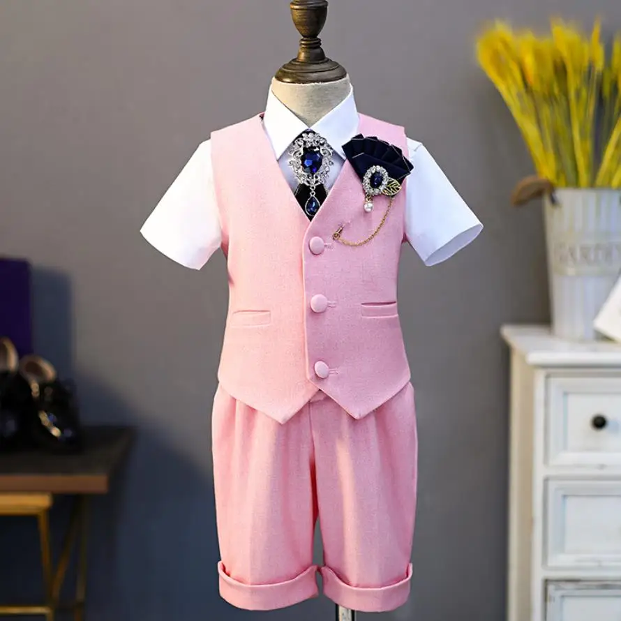 

5PCS Children's Formal Vest Suit Boy Summer Wedding Party First Birthday Piano Performance Costume Kids Waistcoat Clothes a1390