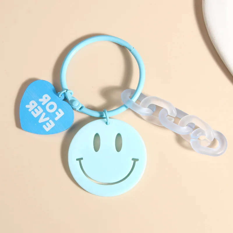 Lovely Acrylic Keychains Blue Smile Face Forever Heart Key Rings Friendship For Women Men Good Gift DIY Jewelry