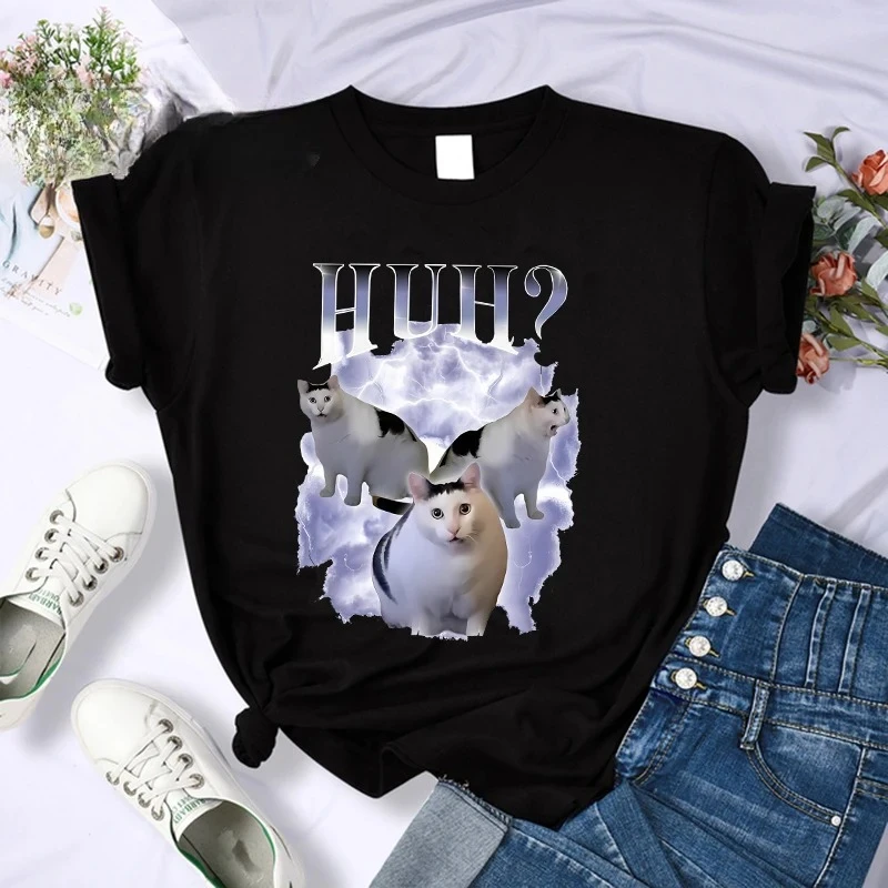 القطة التي شيرت قائلا هوه؟ مضحك ميمي تي شيرت المرأة تنفس قصيرة الأكمام تي شيرت موضة Harajuku تي شيرت الجرافيك تي شيرت Y2K #4