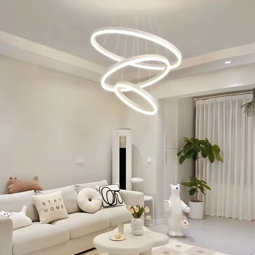 LED Ring Pendant Lamp Circular Ring Pendant Lamp Aluminum Alloy Dimmable Home Light Villa Living Room Lobby Interior Decor Light