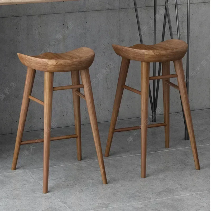 Silla de Bar de troncos moderna nórdica, hermosa atmósfera, cafetería, taburete de madera maciza, comedor para el hogar, silla alta de Bar