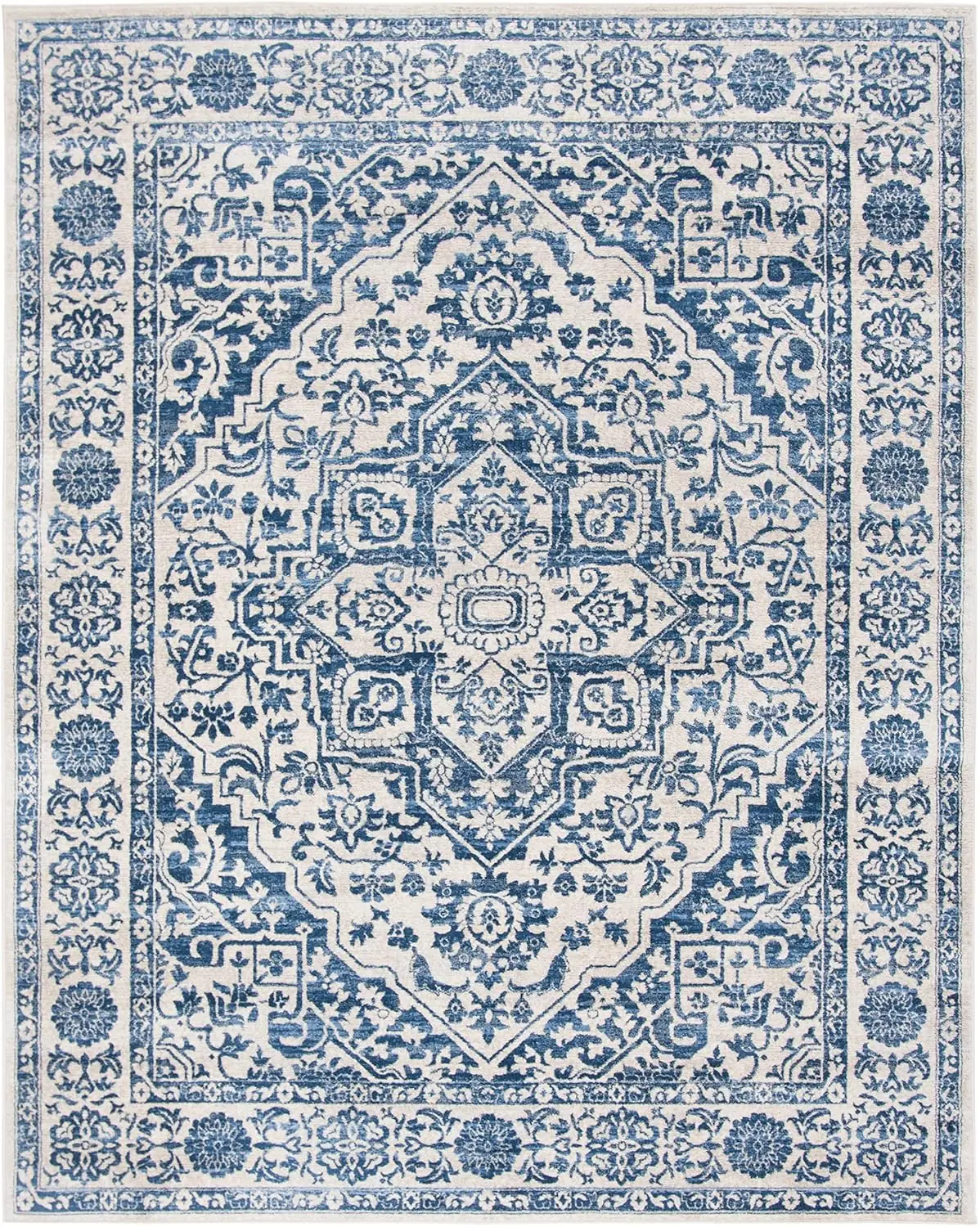 X Large Area Rug Navy Light Grey Medallion Distressed Design Non Shedding Easy Care Ideal for High Traffic Areas in Living Room