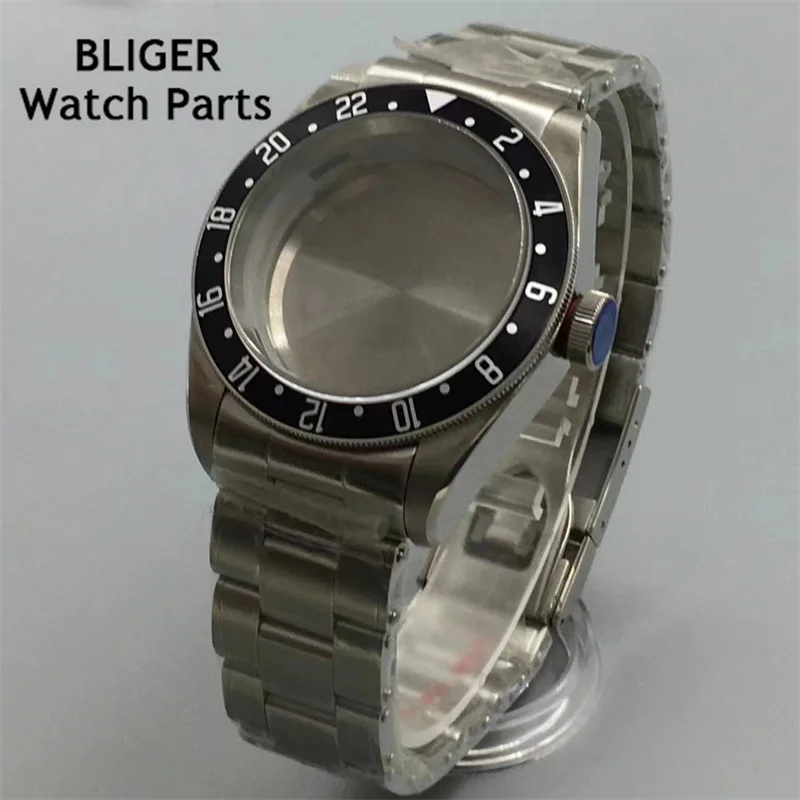 BLIGER 41mm silver stainless steel watch case domed sapphire glass fit NH35 NH36 NH34 ETA2824 PT5000 Seagull ST2130 movement