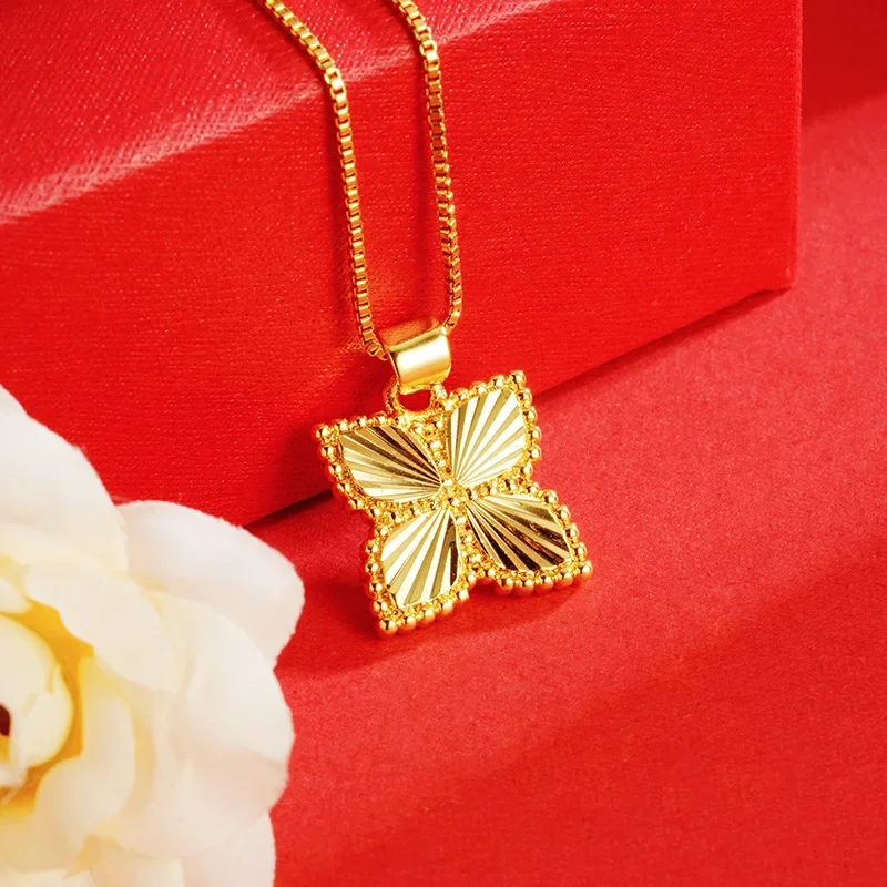 

K18 Gold Color Clover Pendant for Women Girl Fine Jewelry Love Clavicle Chain Necklace Birthday Valentine's Day Gifts