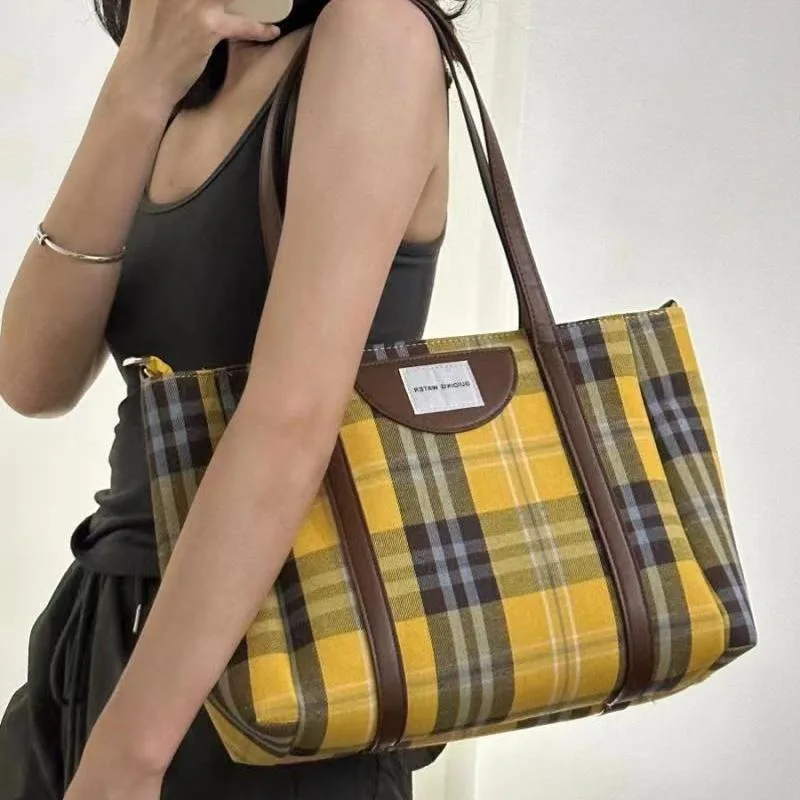 

GAINNY Y2k Vintage Plaid Tote Bag Women Luxury Designer Large Capacity Shoulder Bag Female Commuting Casual 2024 Fashion Handbag