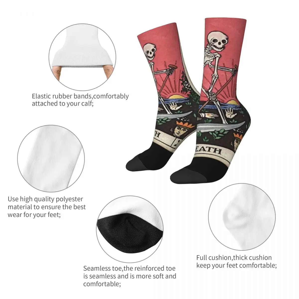 Death Tarot Pink Stuff Crew Socks Flexible Skull Sport Long Socks Super Soft for Unisex Wonderful Gifts