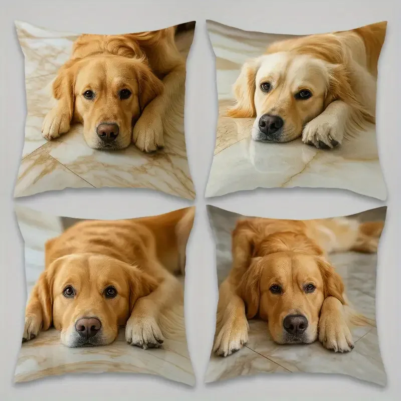 Decorative Golden Retriever Dog Pillowcase Set Cute Pet Lover Gift Home Decor Cushion Print for Bedroom Animal Friends