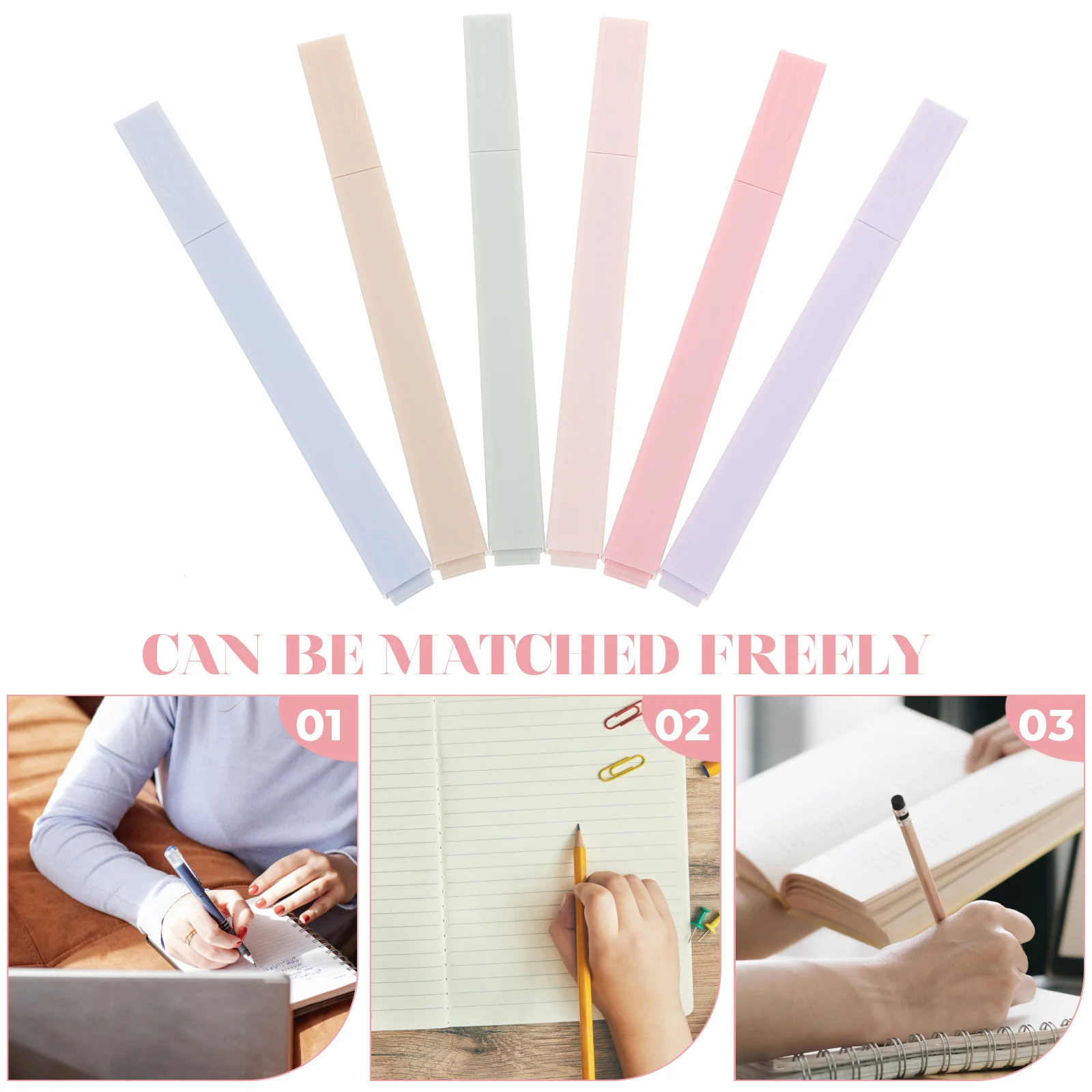 

6pcs Fluorescent Pens Multi-Color Water-Based Highlighter Long-Lasting Color Easy Pull Design Compact Portable for School