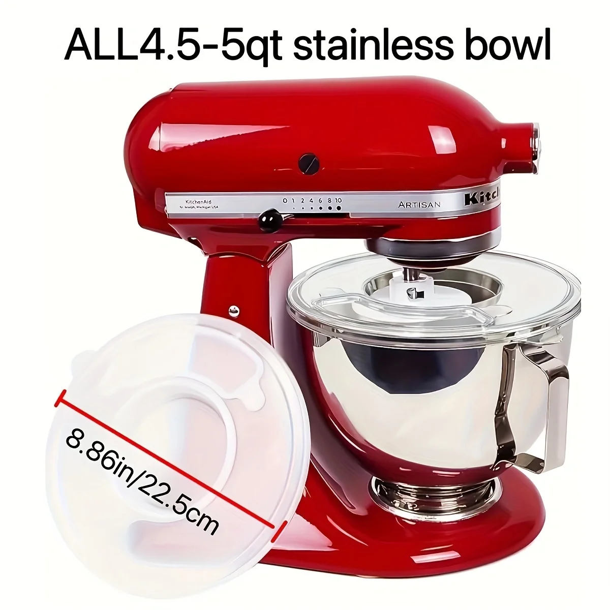 1 piece of plastic cover, suitable for KitchenAid kitchen inclined head stand mixer 4.5-5qt stainless steel bowl cover