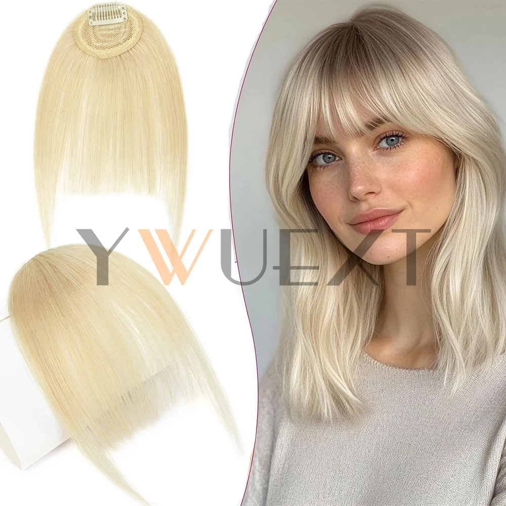 

YWUEXT Blonde Clip-In Bangs Human Hair Pieces Real Natural Staight Hair Bangs Clips in Fringe Bangs Hairpiece for Women