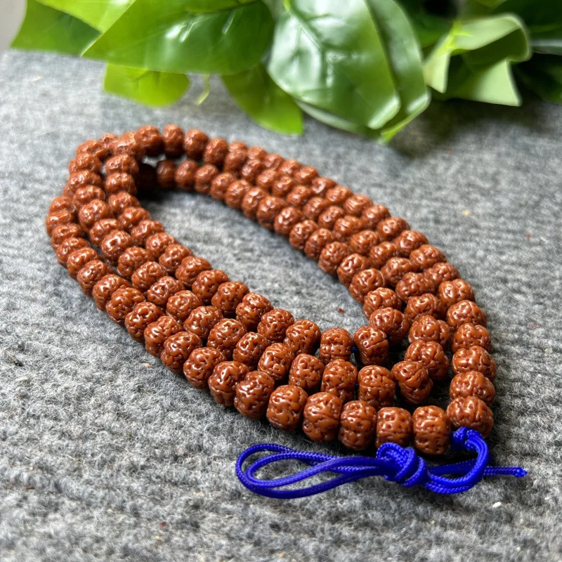 Tibetan-style machine-brushed aged Rudraksha with - small beads, second-generation 108-bead dragon-patterned Budd
