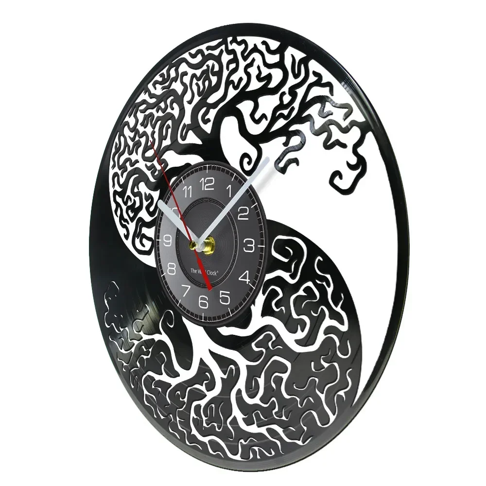 Yin and Yang Yggdrasil Tree of Life Viking Vinyl Record Wall Clock Nordic Timepieces Wall Watch Celtic Pagan Re-purposed Record