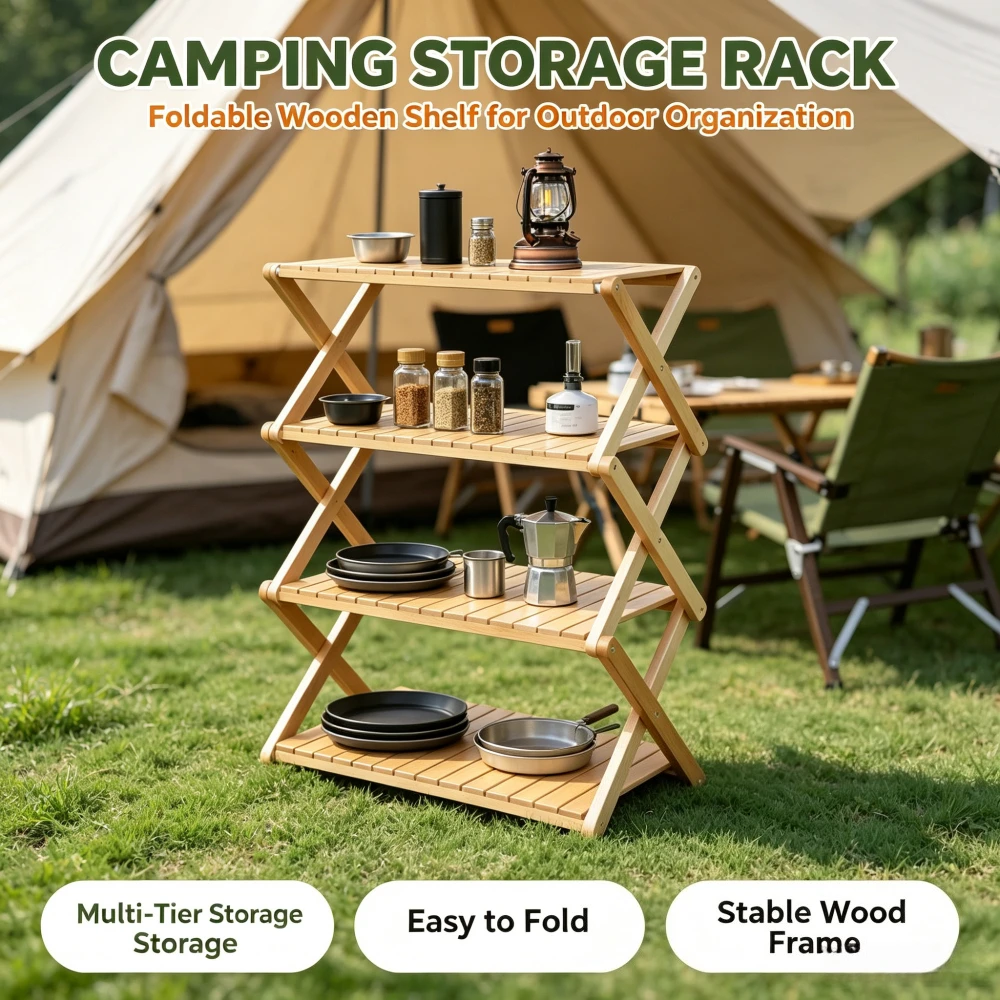 Outdoor Camping Multifunctional Folding Multi-layer Storage Rack Retractable Portable Multi-scene Use Rack Barbecue Camping Rack