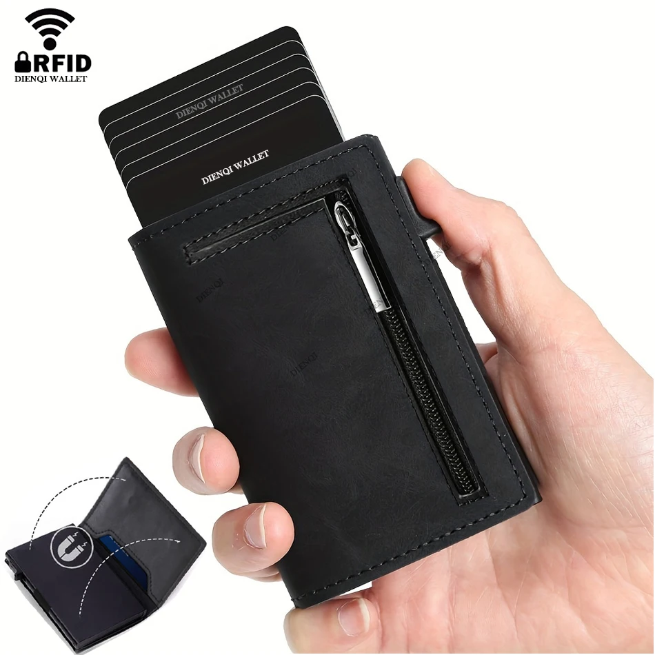Anti-theft Credit Card Holder Men Wallets Rfid Blocking Aluminum Leather Pop Up Minimalist Wallet Cardholder Wallets for Men image 5