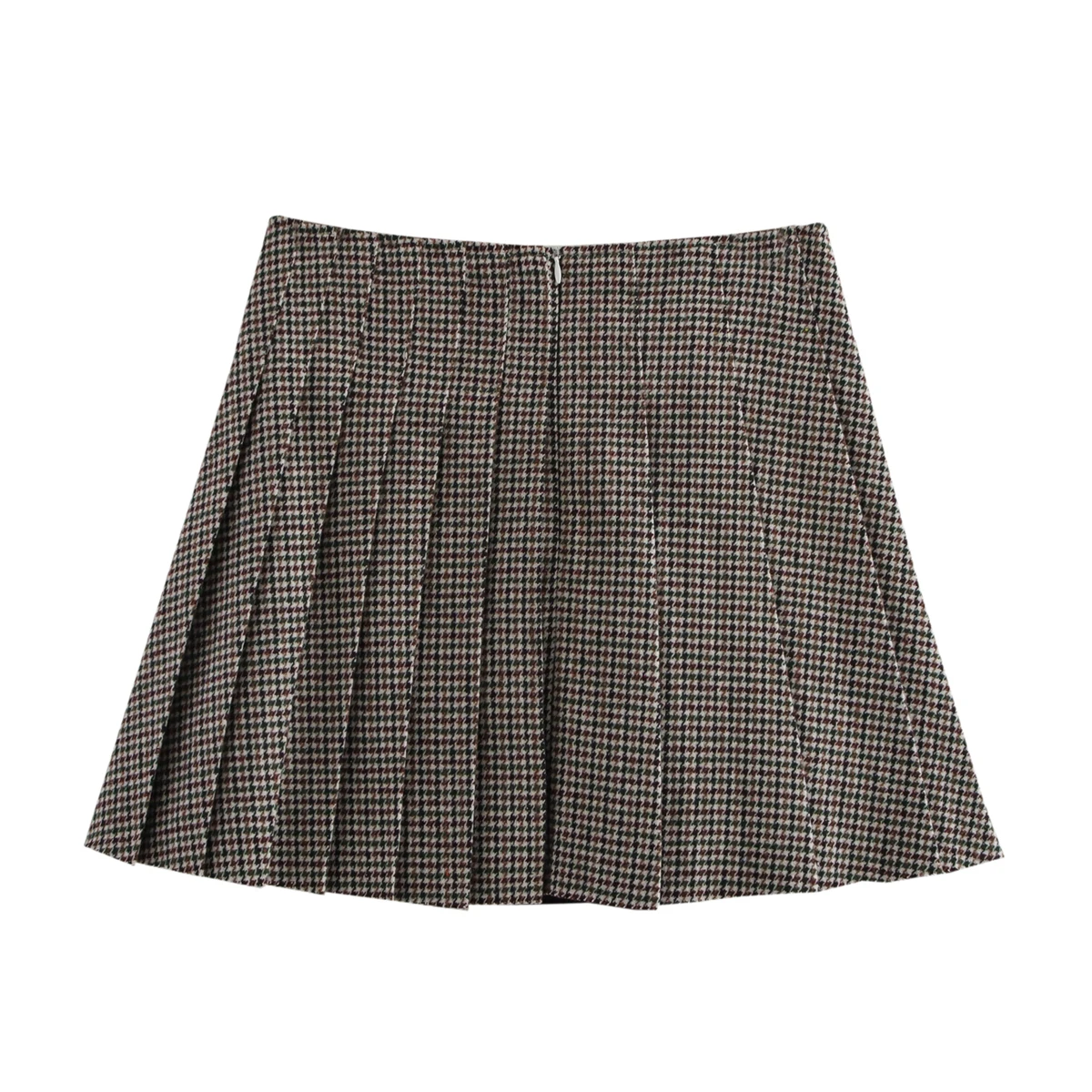 Willshela Women Fashion Pleated Houndstooth A-Line Skirt Female Chic Layd Lady Casual Mujer Short Skirt
