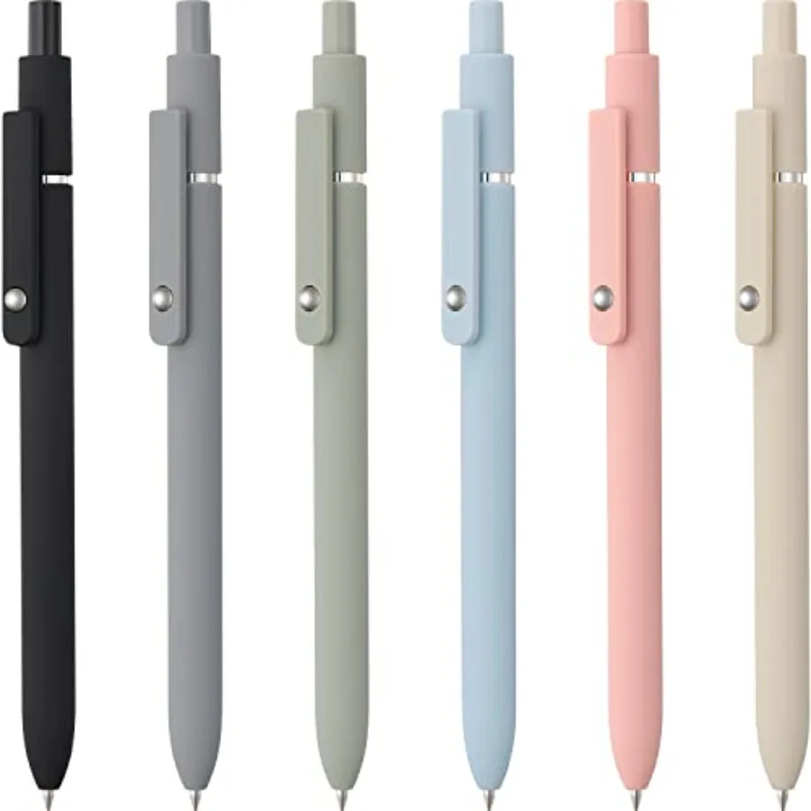 

6 Pack Cute Gel Pens, Retractable Quick Dry Gel Ink Pen, Fine Point 0.5mm Black Ink Rolling Ball Gel Pens, Smooth Writing Aesth