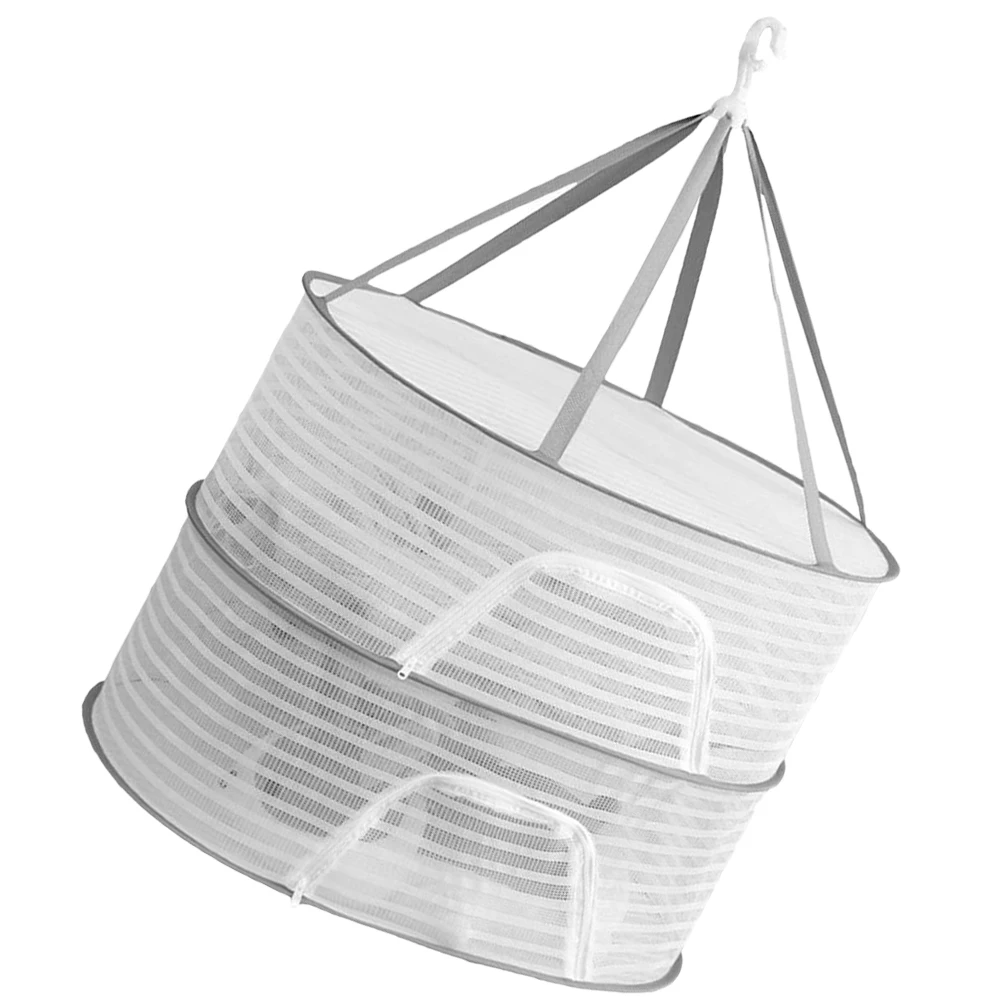 

Foldable Mesh Clothes Drying Rack Zipper Net Basket Medium White 2 Layers Polyester Hanger Sock Storage Vegetable Net