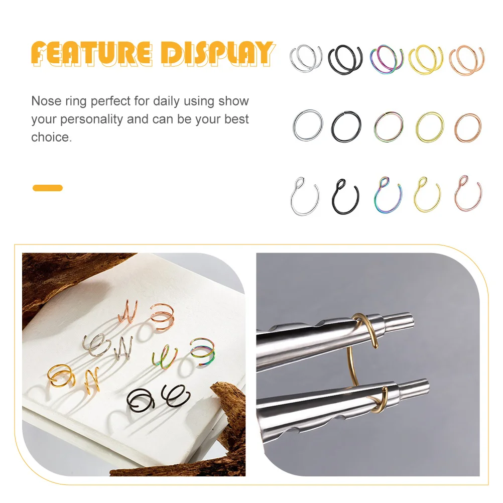 

15Pcs Stainless Steel Nose Rings Fashion Simple Elegant Clips for Women Daily Use Holiday Festival Gift Nose Rings