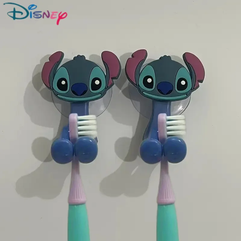 Ganchos de figura de Anime de Disney Stitch, soporte para cepillo de dientes y ventosa, toallero, gancho de PVC, regalo de Navidad para niños, 1/2 Uds.