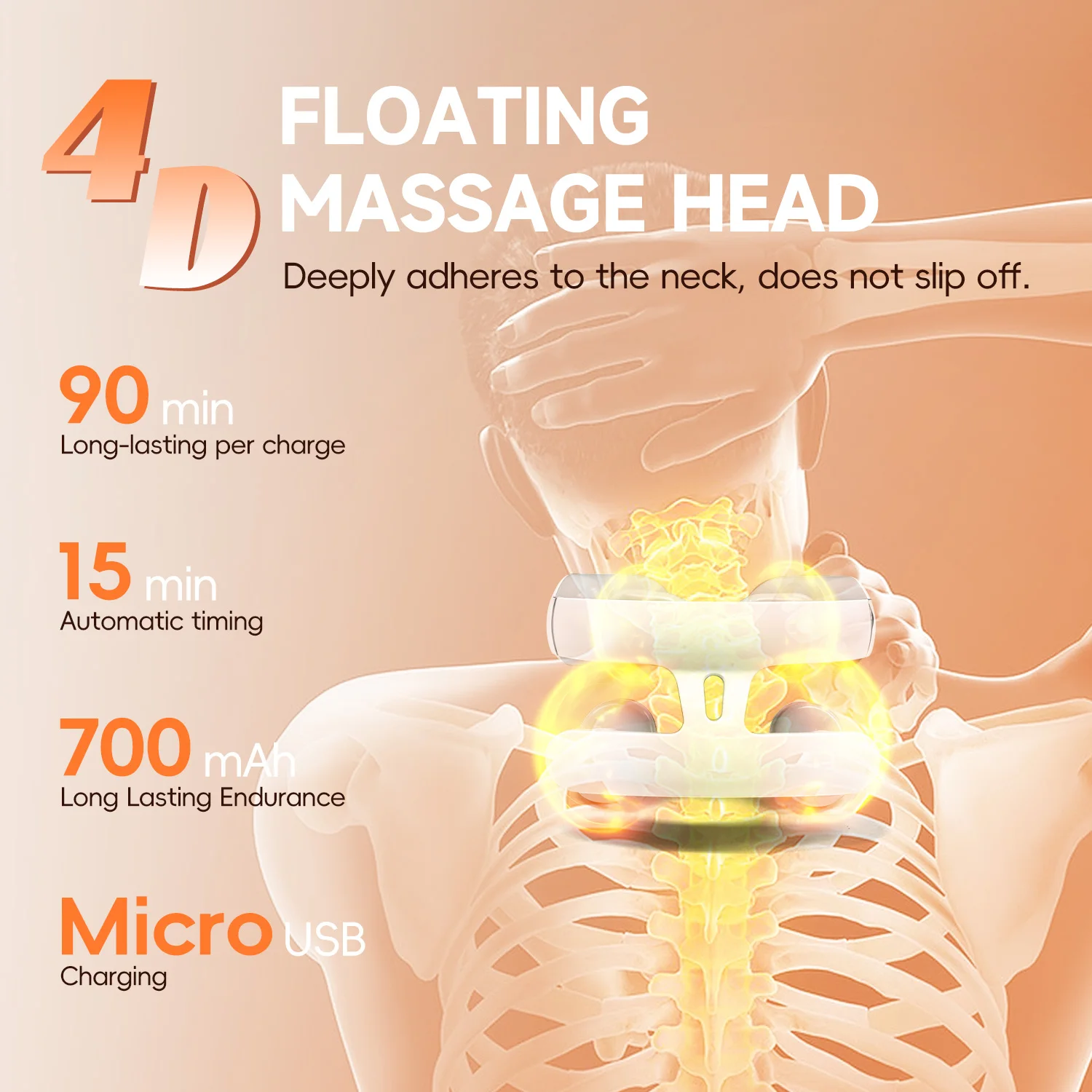 Electric 4D Neck Massager with 4 heads Heat-Shiatsu Deep Tissue Massage for Pain Relief USB Charging Cordless Portable for work image 5