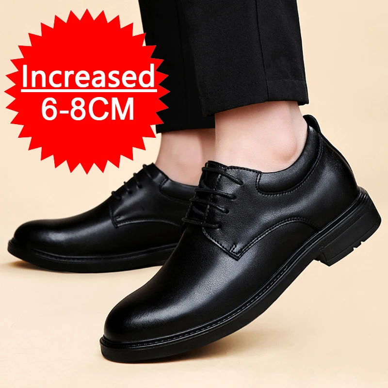 Men Leather Shoes For Men Business Dress Shoes Office Invisible Inner Height Increasing Casual Men\'s Shoes 6/8 CM Wedding Shoes