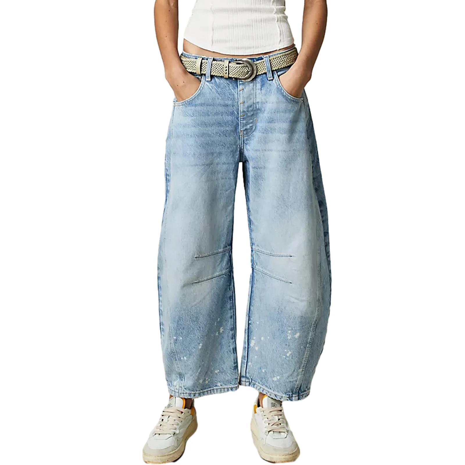 Women Baggy Mid Waist Jeans Wide Leg Loose Boyfriend Denim Pants Straight Leg Cropped Barrel Jeans Y2k Streetwear 90s Jeans