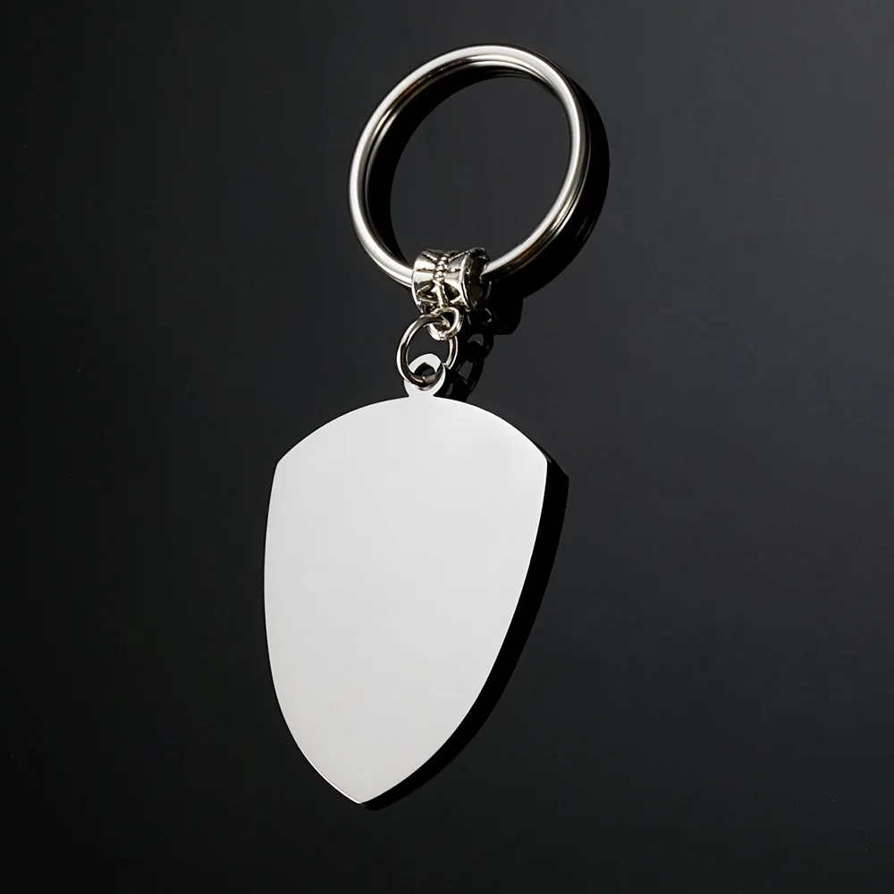 10PCS Stainless Steel Shield Keychain Blank For Engraving Metal Military Plate Tag Key Chain Mirror Polished