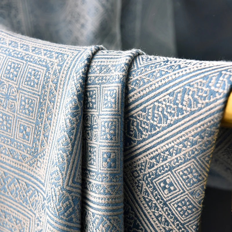 Blauwe Luxe Woonkamer Jacquard Cortinas Sierlijk Patroon Slaapkamer Cortina Verduisteringsgordijnen Balkon Dik Chenille Gordijn Шторы