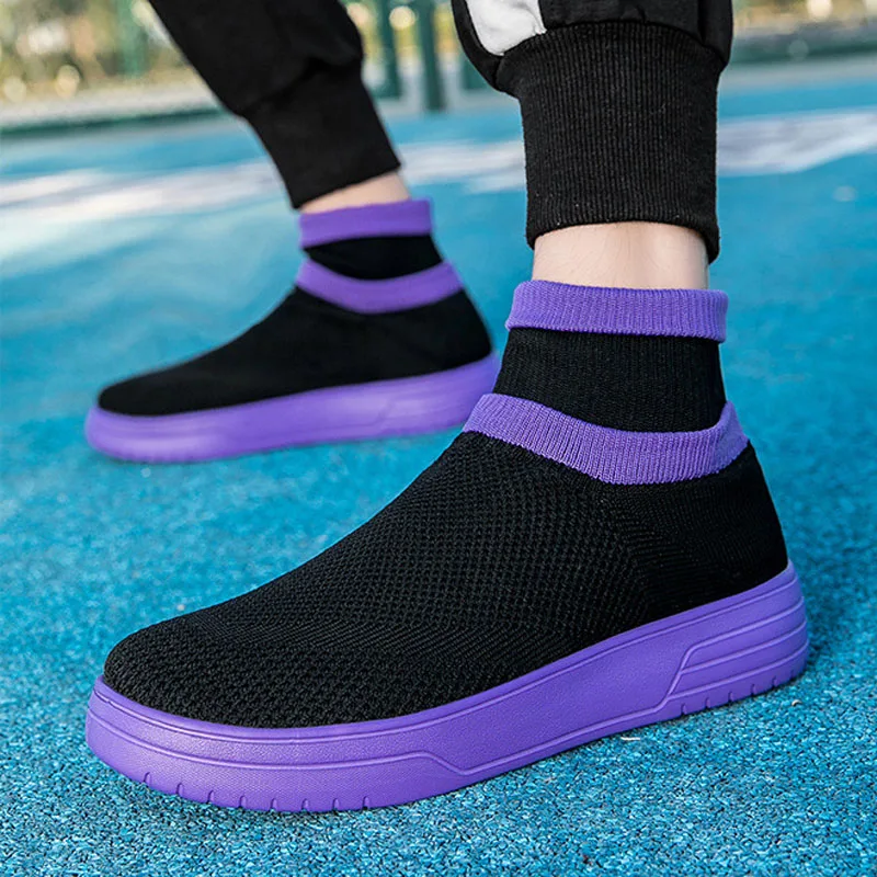 Unisex Socks Shoes Women Men Platform Sneakers Soft Mesh Knitted Fabric Slip-on Casual Shoes Couple Walking Fitness Sports Shoes