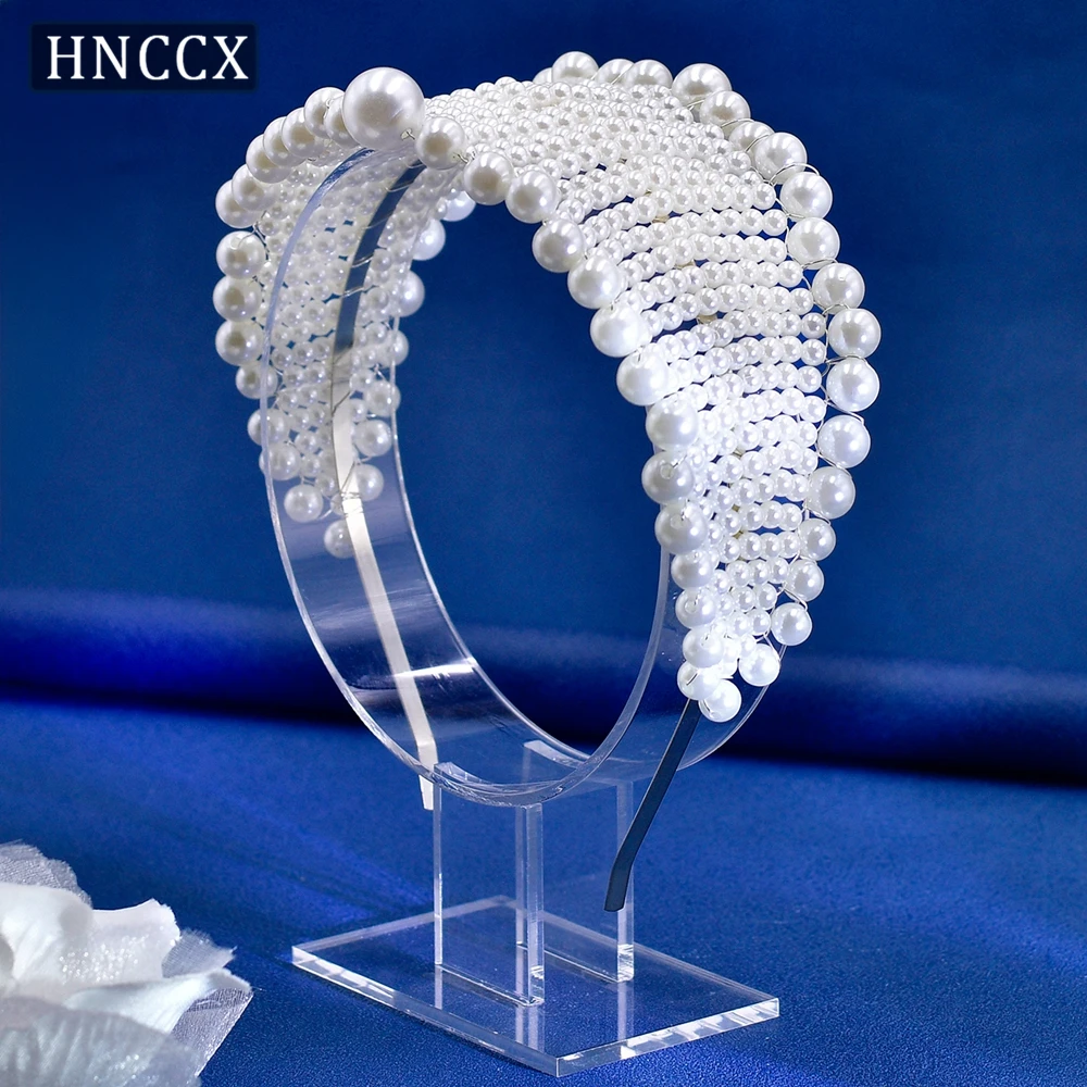 HNCCX Wedding Full Pearl Hair Hoop Headbands For Girls Bride Hair Accessories Handmade Beaded Headwear For Women Party CP656