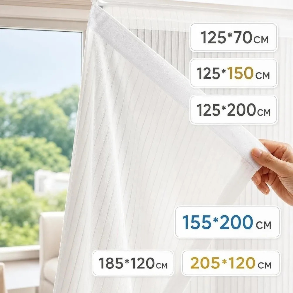 No-Drill Sheer Window Curtains White Anti-Dust Privacy Sheer Curtains Velcro Self-Adhesive Self-Adhesive Curtains