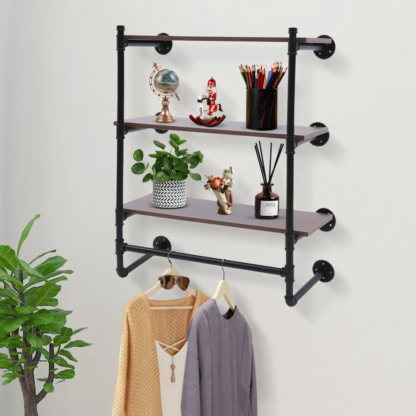 3 Layers Wood Hanging Shelf Wall Storage Shelves Organizer Rack metal Bracket Wall Mounted Shelving USA