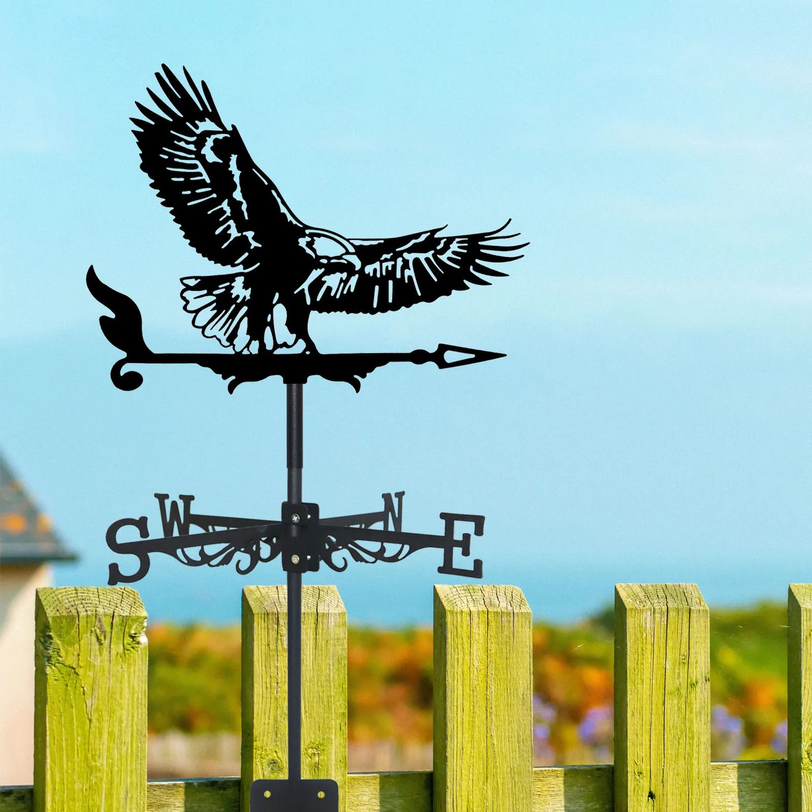 Eagle Wings Weathervane Silhouette Art Black Metal Aerial Raptor Wind Vanes Outdoors Decorations Garden for Roof Yard Building