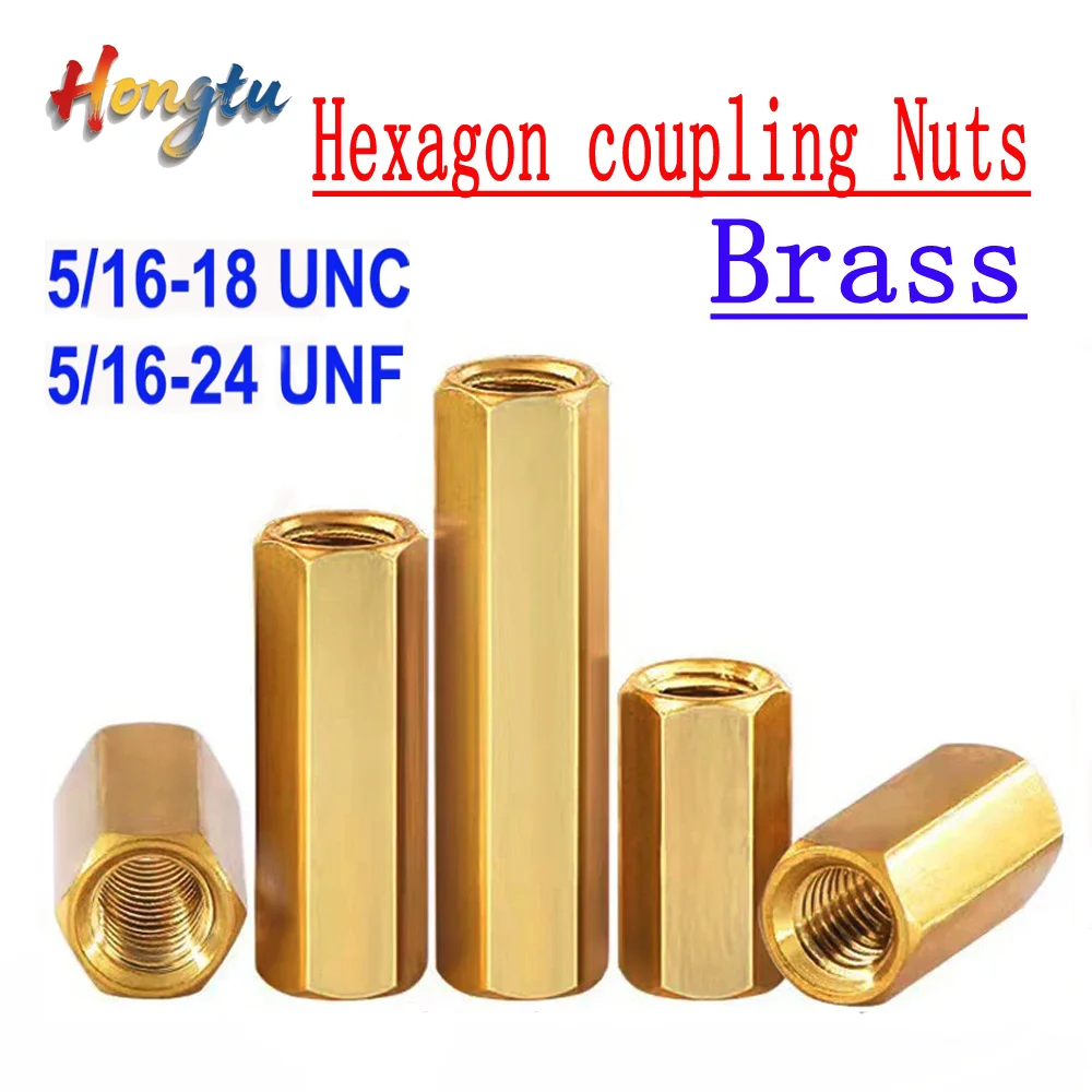 

Hongtu Brass Hexagon Coupling Nuts - 5/16-18 UNC & 5/16-24 UNF Thread, Thickened Copper Joint Sleeves for Mechanical Parts