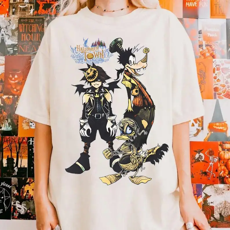 Disney Donald Duck Flying High Kingdom Halloween Town bedrucktes T-Shirt, Disneyland Halloween Family Shirt, Herren und Damen