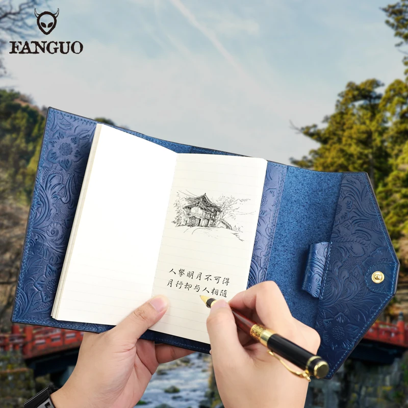 2025 New Vintage Embossed Genuine Leather DIY Binder Notebook Cover B6 Diary Agenda Planner Paper Cover School Stationery