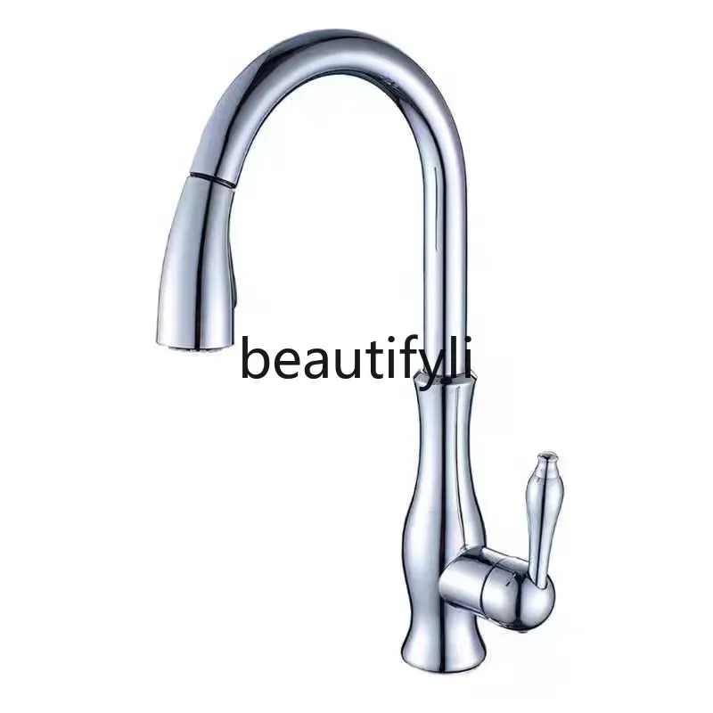 

Retro pulling faucet All copper classical faucet Kitchen sink Vegetable basin Creative hot and cold water head