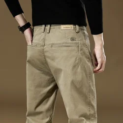 Winter Autumn Mens Cotton Casual Pants Regular Straight Dark Grey Khaki Business Work Trousers New Male High-quality Pants
