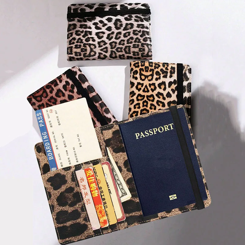 Passport Cover With Bandage Waterproof Passport Clip Built-in RFID Shielding Leopard Print Passport Holder Travel Accessories