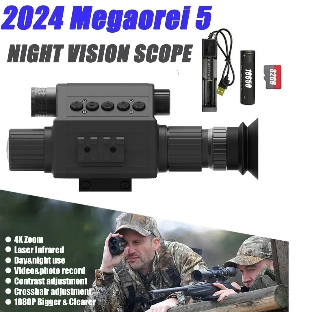 2025Megaorei-Night Vision Hunting Camera, Portable Camcorder, Rear Scope, Add on Attachment, Built-in 850nm, 940nm, IR, 1080p HD