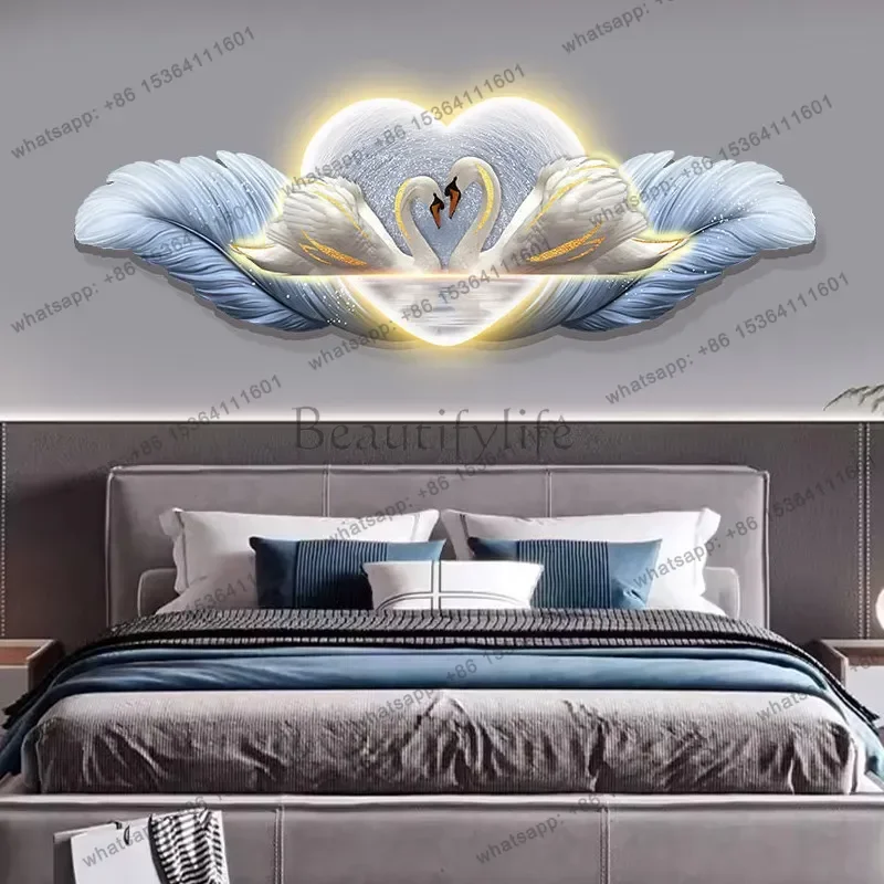 YJ Modern Light Luxury Bedroom Decoration Painting Master Bedroom Bedside Painting Feather LED Mural Lighting Painting Wall Deco