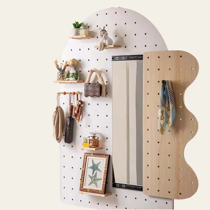 

Solid wood storage hole board, home living room bedroom shelf, wall mirror combination wall hanging, finishing and display
