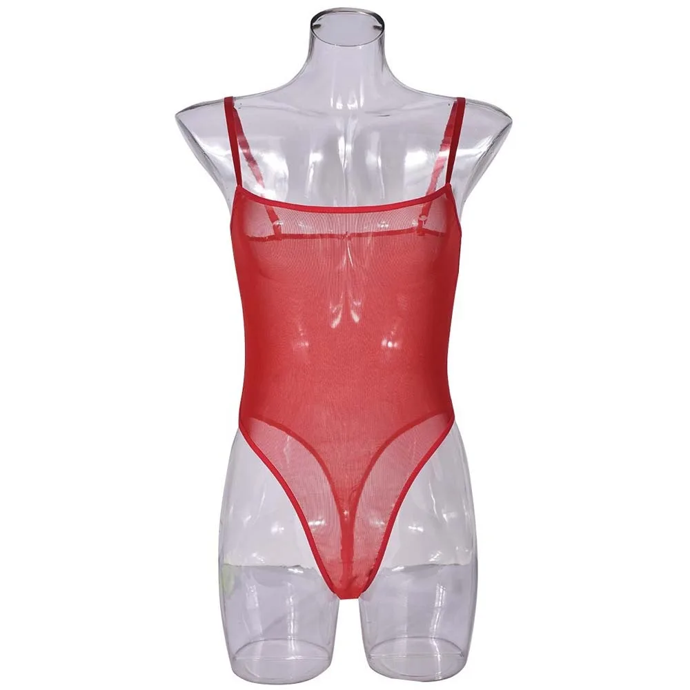 

Thin Mesh Hollow Mesh Bodysuit Spicy Girl Style Transparent Mesh Sheer Jumpsuit Pajamas Solid Color Women Lingerie Women