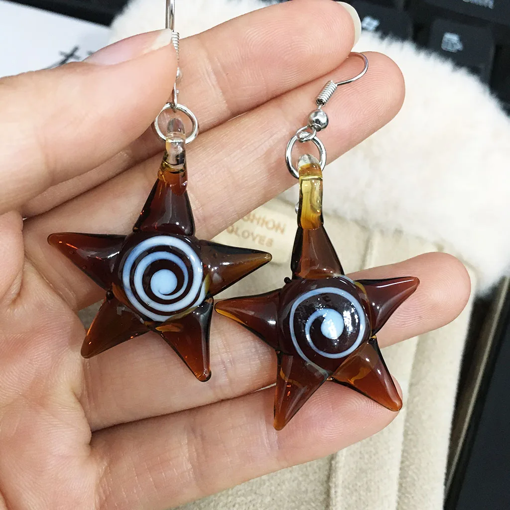 4 pairs of creative ocean style art mixed color starfish spiral glass earrings for women's jewelry