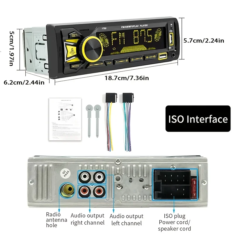 1DIN In-Dash FM Car Radio Stereo, Digital Audio Music Stereo Car Player Radio MP3 Player, Without Battery