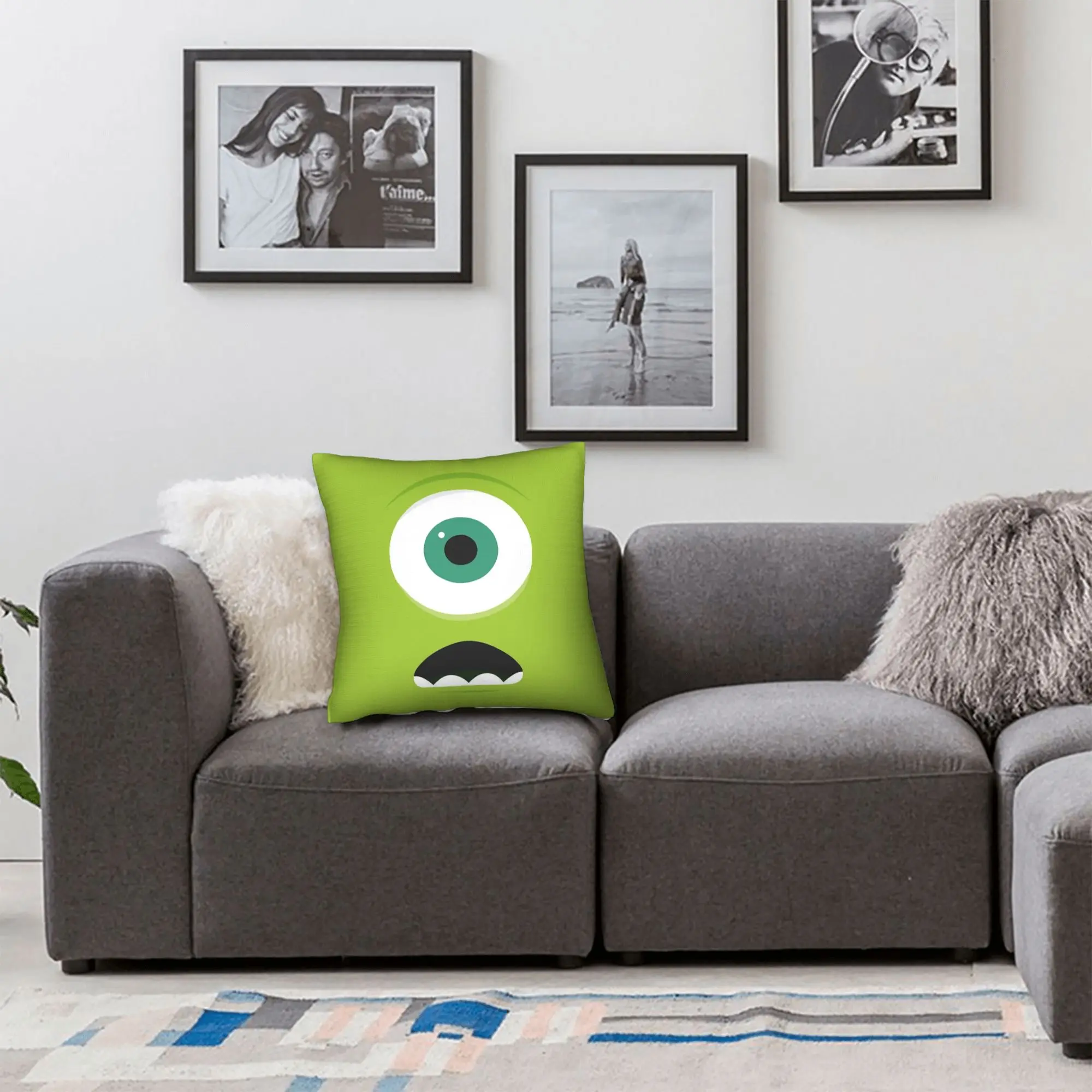 Mike Wazowski Monsters University Quadratischer Kissenbezug, Monsters Inc-Kissenbezüge, Reißverschluss, dekorativer Kissenbezug für Sofa, 40 x 40 cm – Detail 3