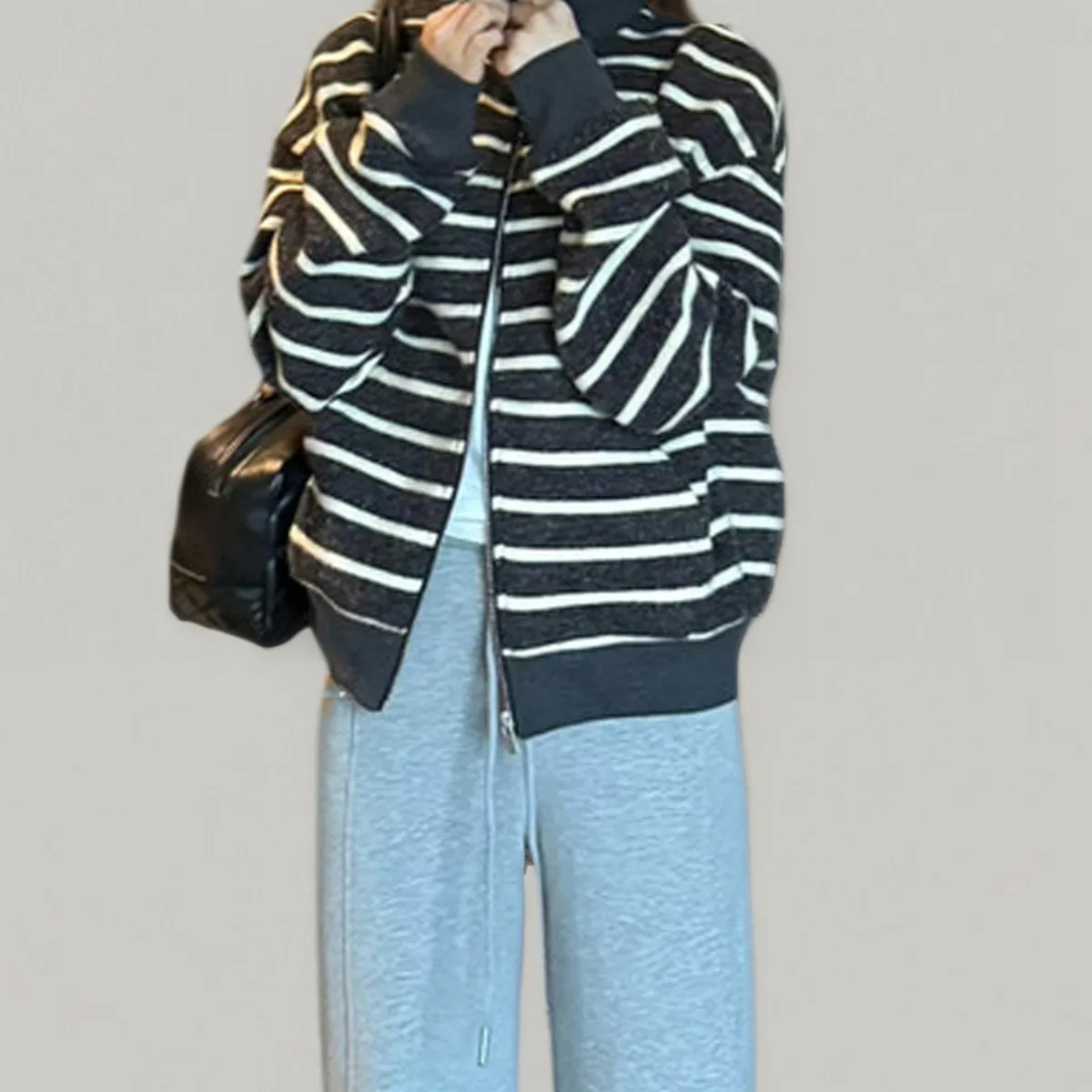 CiCi 2025 خريف شتاء جديد سويتر مقلم سترة معطف المرأة موضة البوليستر ملابس خارجية للاستخدام اليومي ملابس الشارع الشهير #5