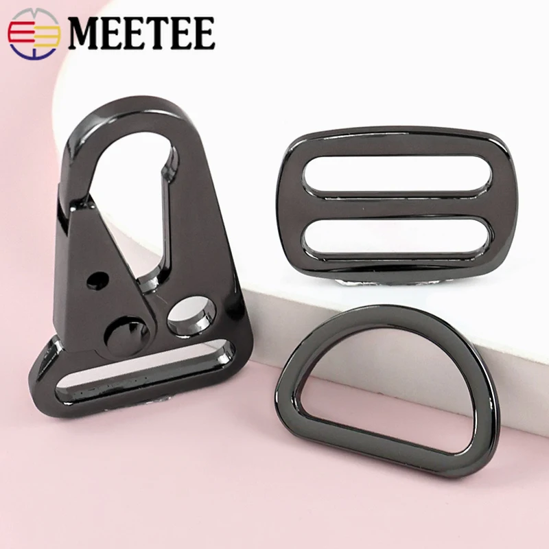 

2/5Sets Metal Buckles for Bag Strap Spring Clasp D Ring Connector Webbing Adjust Tri-glide Slider DIY Hardware Bags Accessories